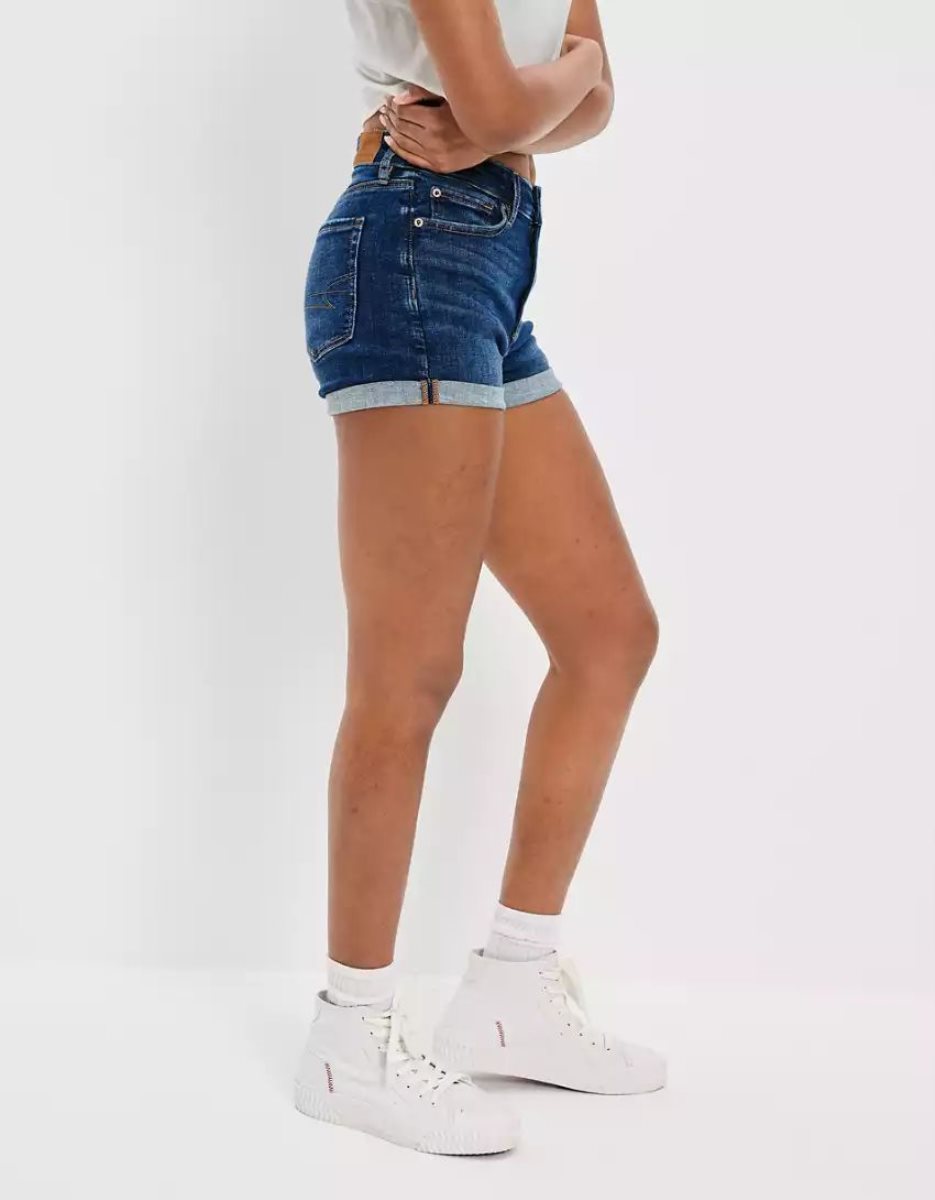 Shorts American Eagle AE Ne(x)t Level High V-Rise Denim Indigo Grise Foncé Femme | SPA-20238865